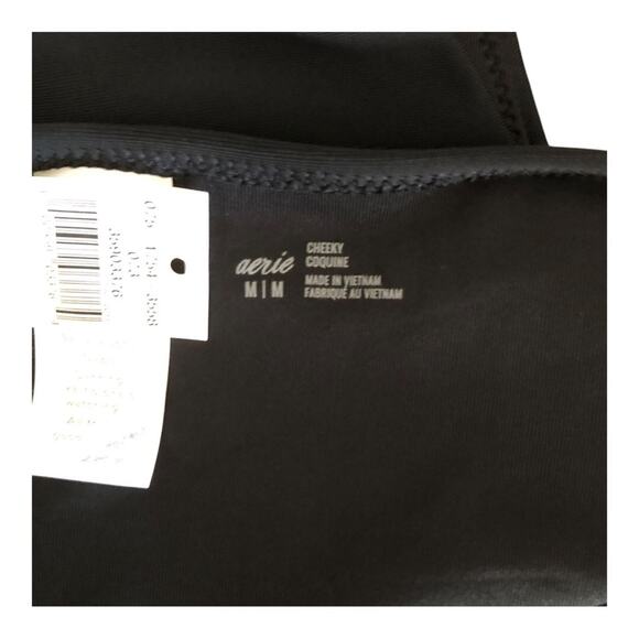 Aerie NWT Stylish Full Coverage Cheeky Bikini Bottom Solid Black Medium - Picture 6 of 12